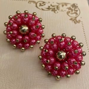 Fun Vintage Hot Pink and Gold Clip Earrings